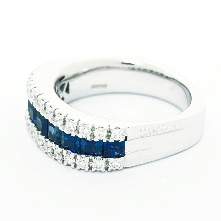 [返回OK] Damiani Ring Ring Ring Ring Ring Sapphire钻石正方形环18金色白金13品牌Damiani礼物礼物免费送货