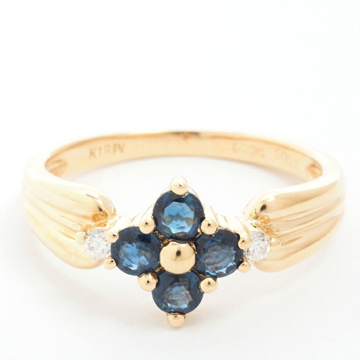 [返回OK] Ponte Vequo Ring Ring Ring Ring Flower Motif Sapphire＆Mele Dier Ring 18金黄金编号11.5品牌Ponte Vecchio免费送货用过的礼物出席新成品