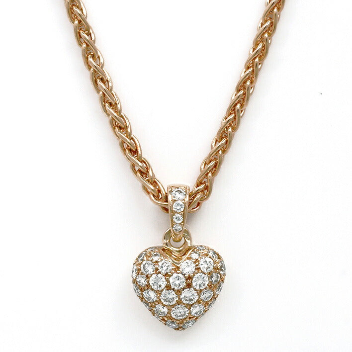 [返回OK]卡地亚吊坠项链的心图案铺路钻石18金黄金品牌卡地亚礼品免费送货