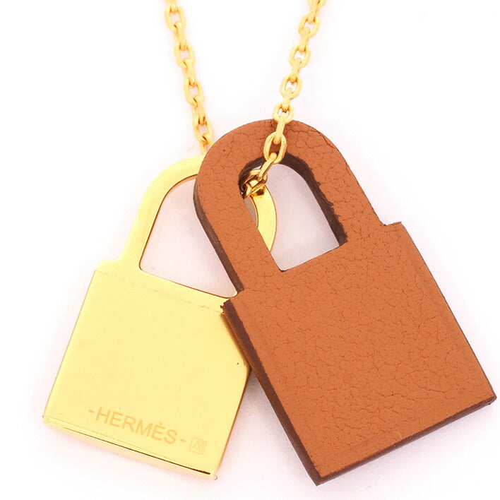 [返回OK] Hermes Kadena Motiva Gold＆Brown Leather魅力[吊坠]